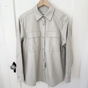 Proenza Schouler White Label Vegan Faux Leather Oversized Shirt Jacket Off White